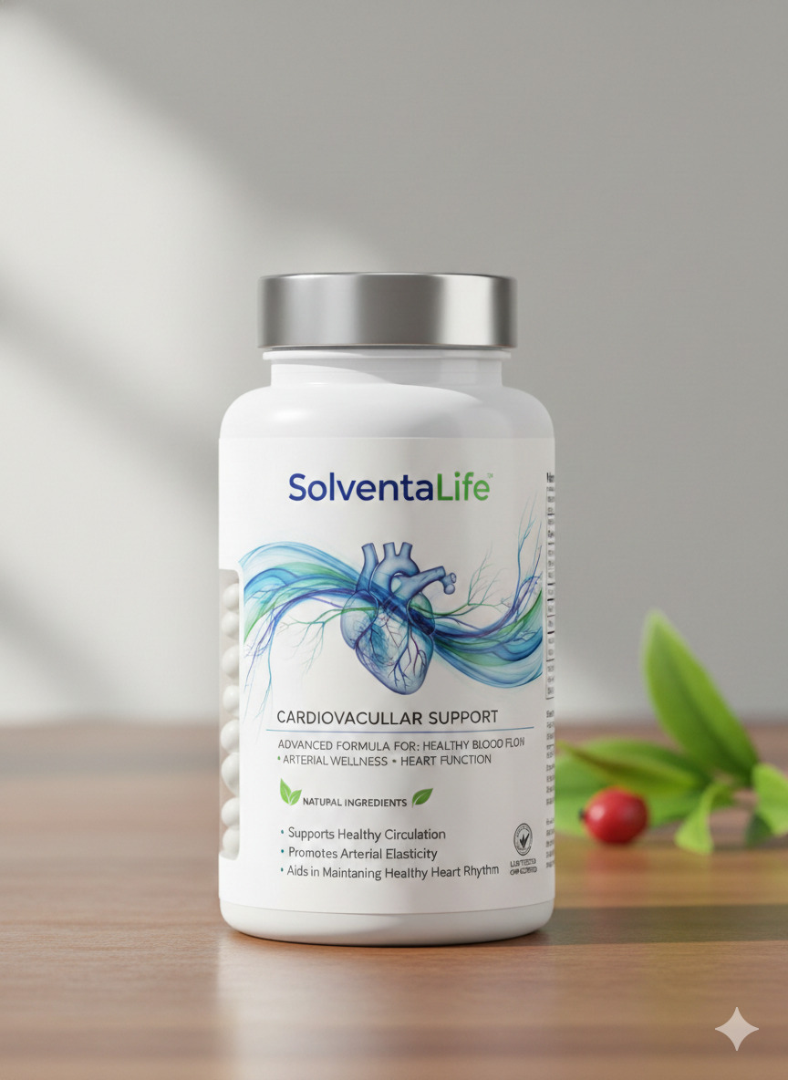 SolventaLife dietary supplement bottle showing the printed label and cap